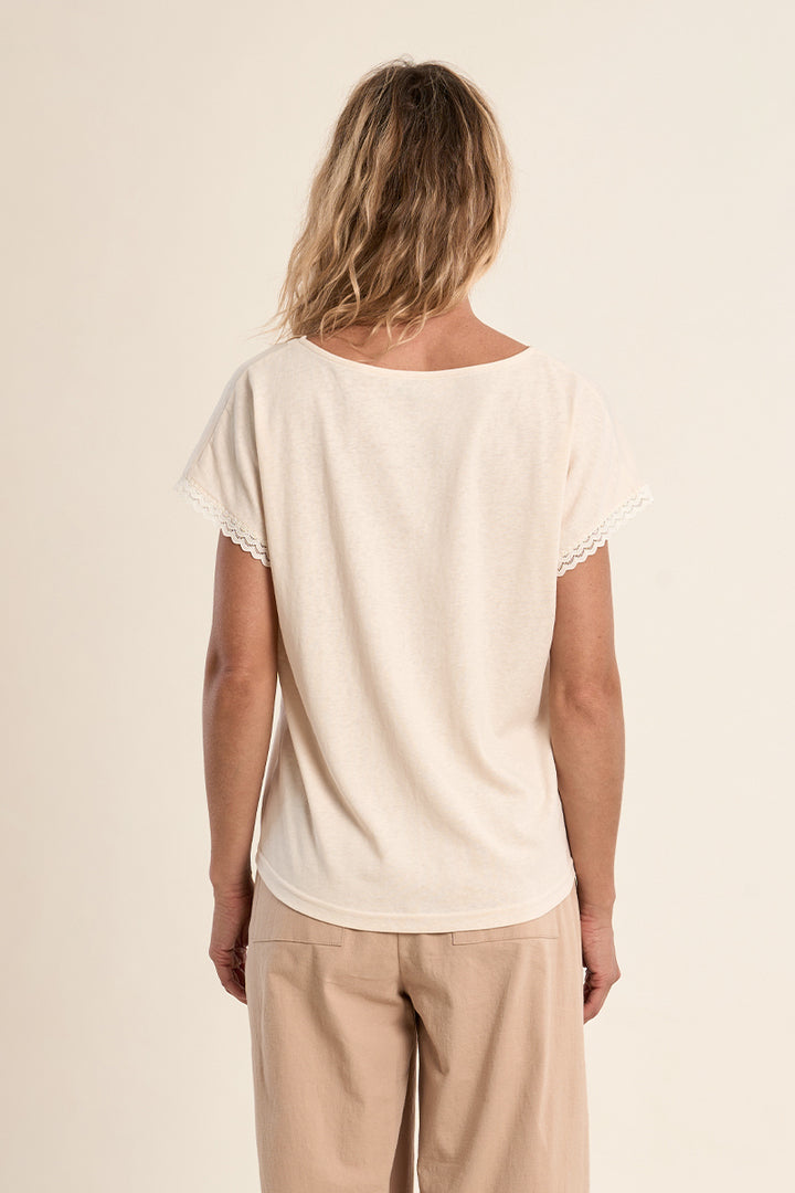 Molly Bracken Cream Lace Trim Tee