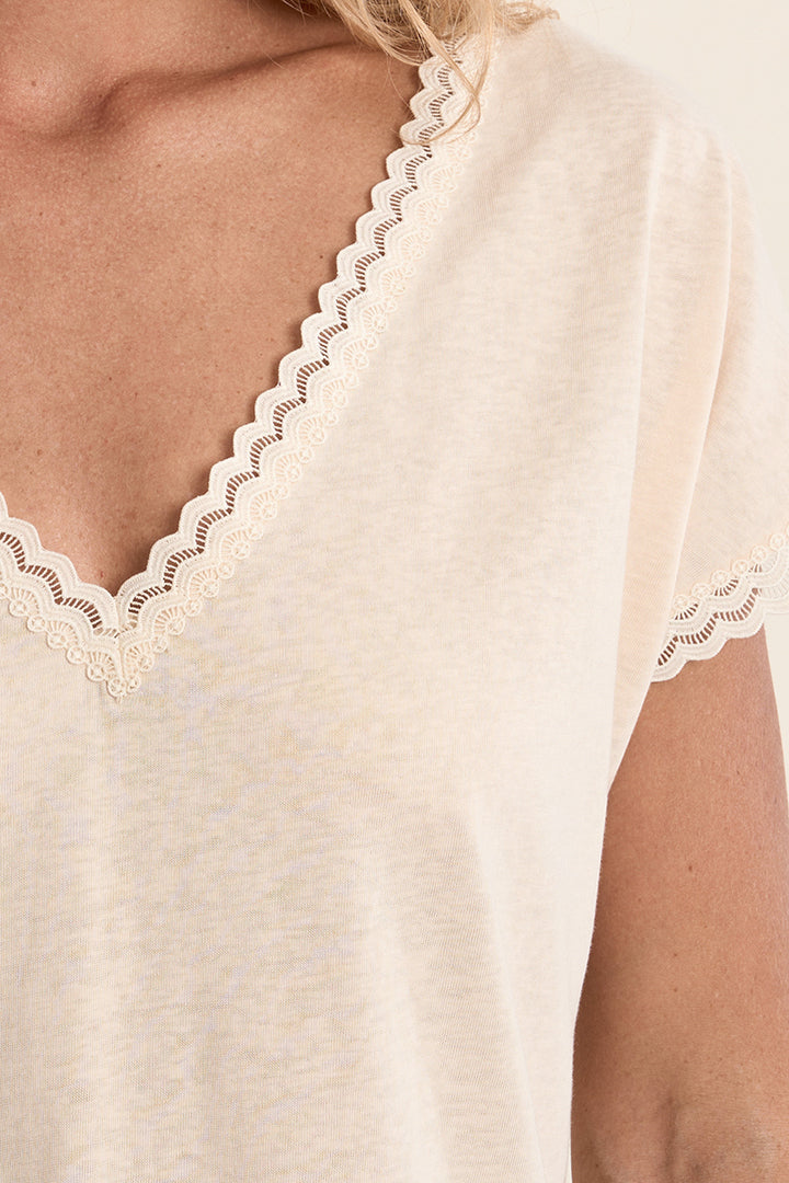 Molly Bracken Cream Lace Trim Tee