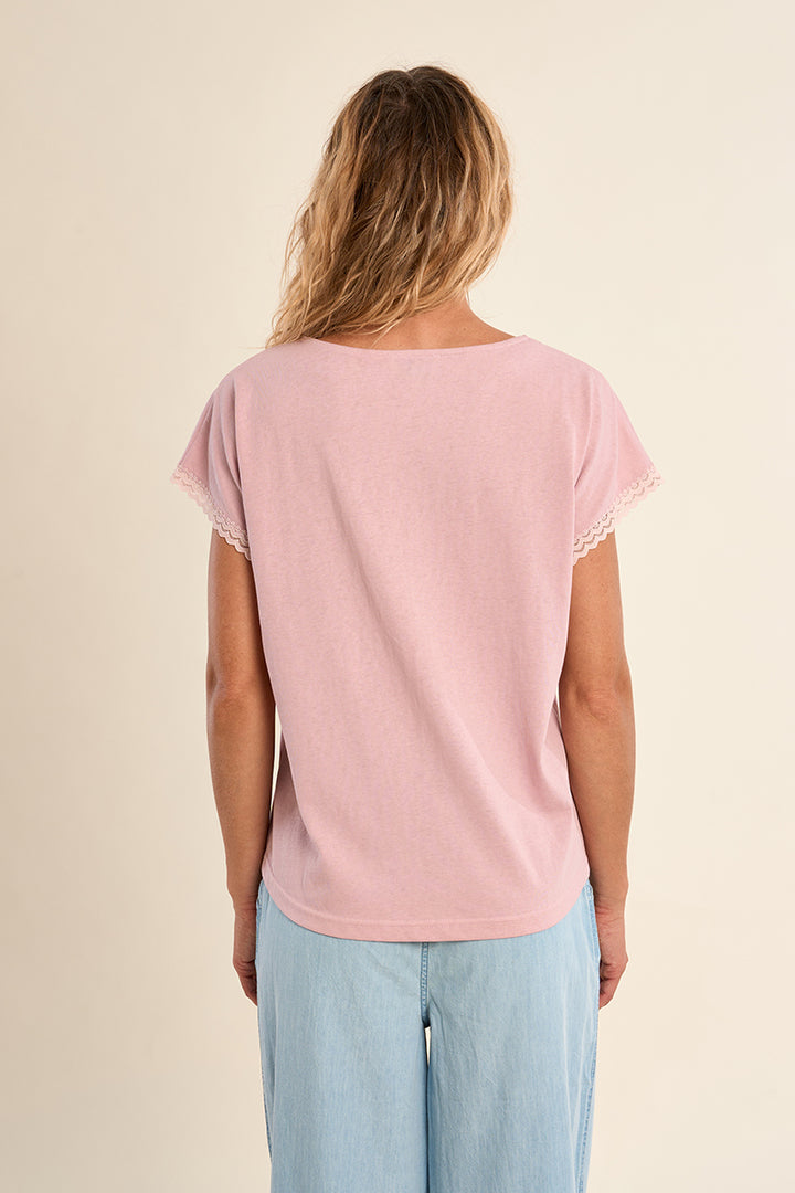 Molly Bracken Pink Lace Trim Tee
