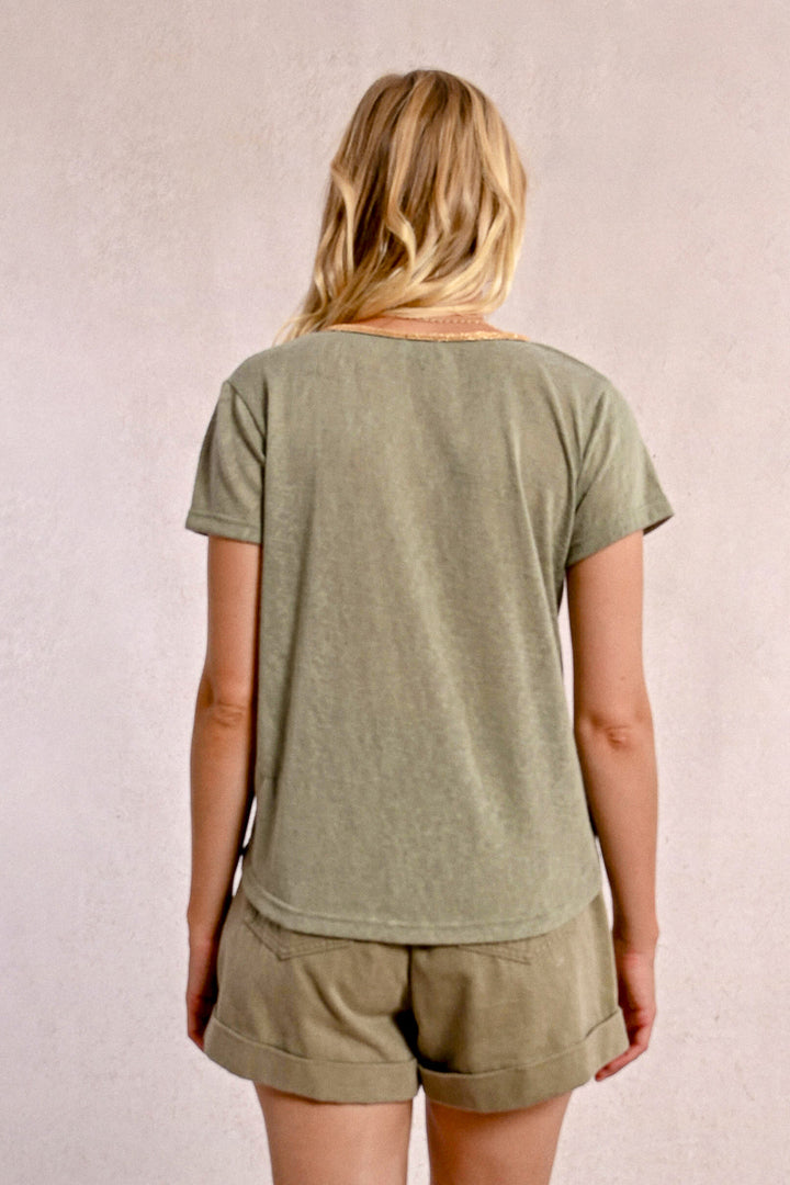 Molly Bracken V Neck Light Khaki Tee