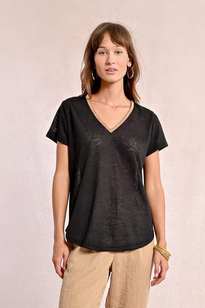 Molly Bracke V Neck Black Tee
