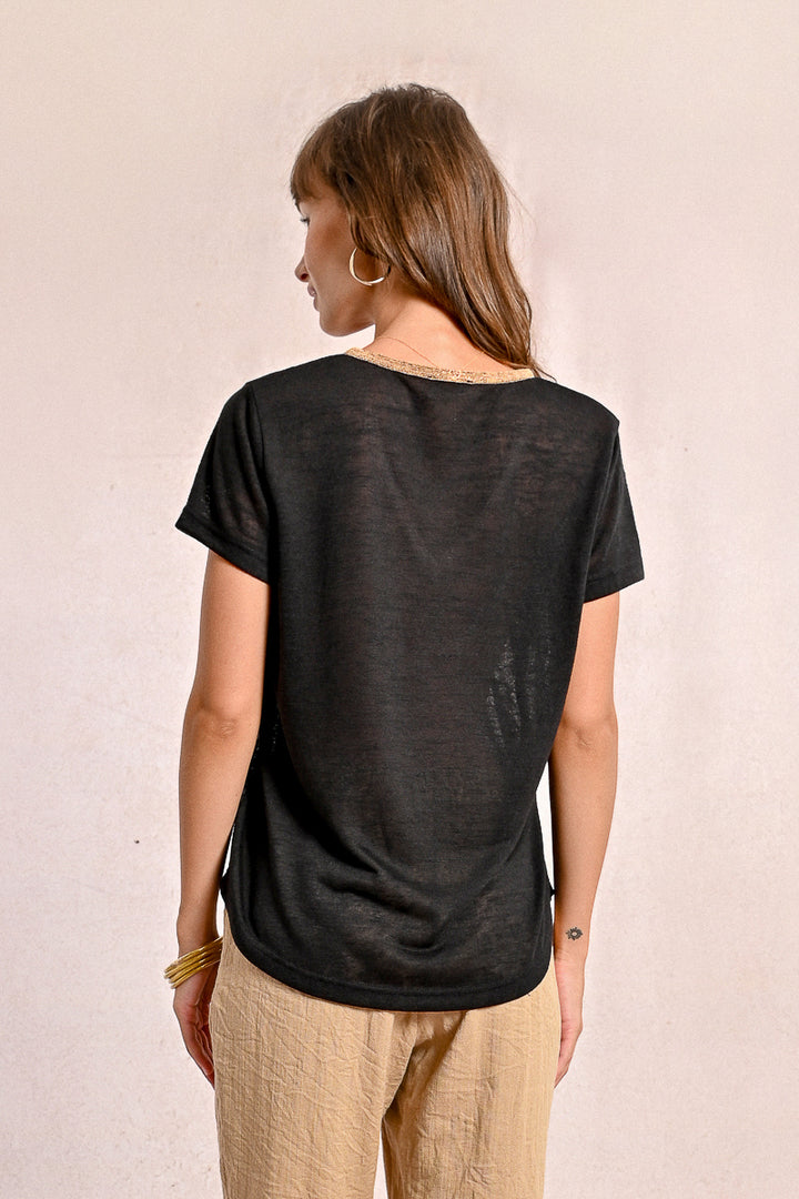 Molly Bracke V Neck Black Tee
