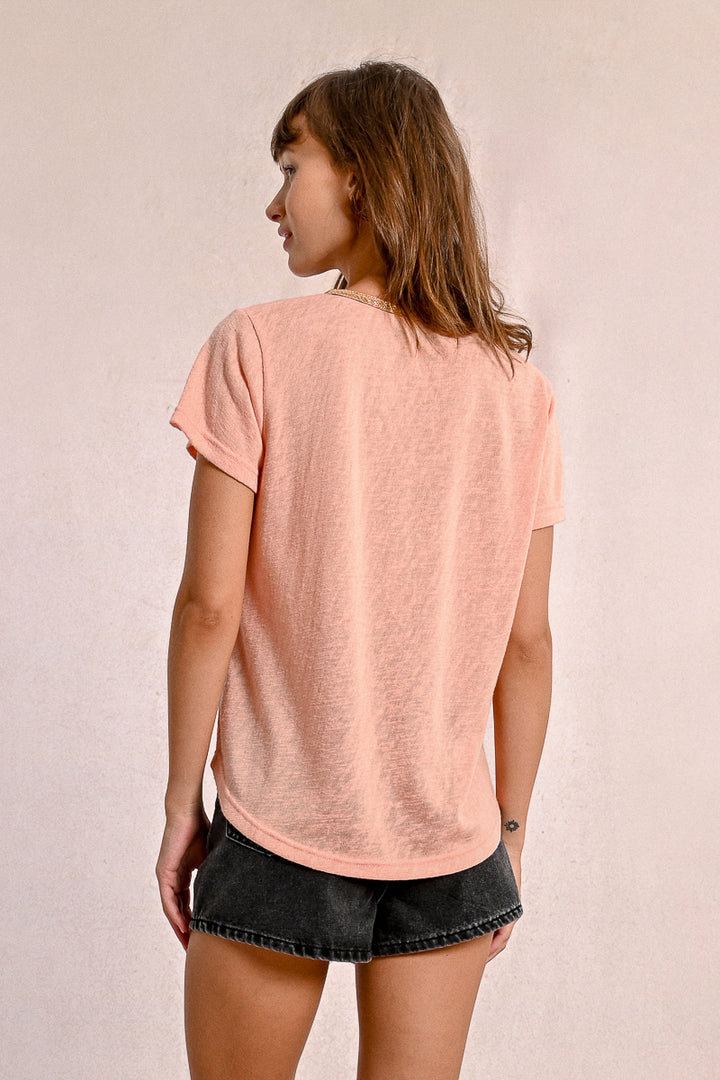 Molly Bracken V Neck Peachy Pink Tee