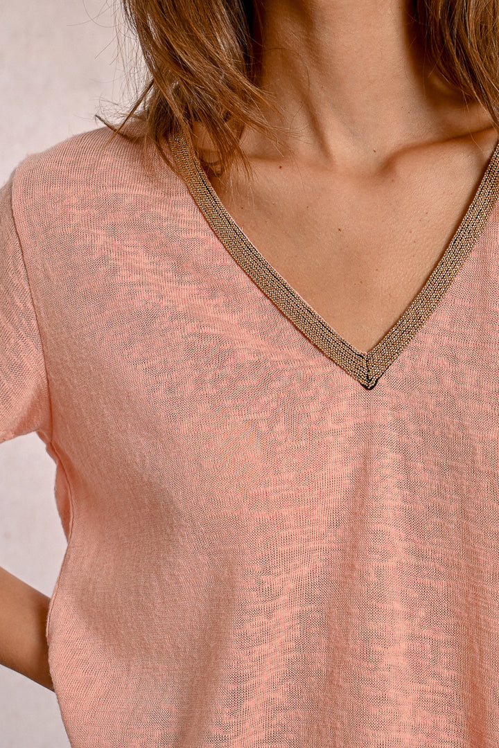 Molly Bracken V Neck Peachy Pink Tee