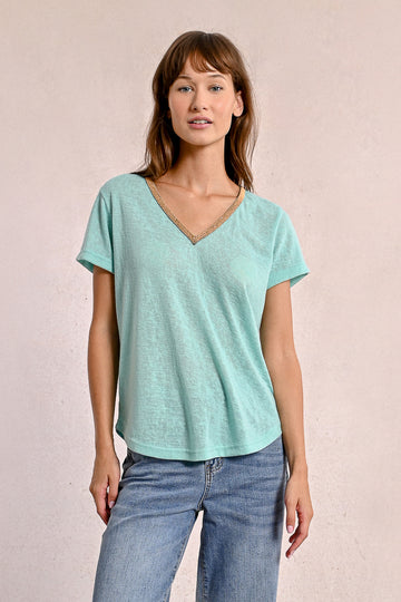 Molly Bracken V Neck Turquoise Knitted Tee