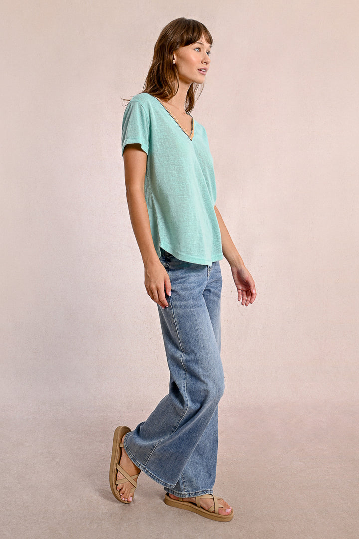 Molly Bracken V Neck Turquoise Knitted Tee