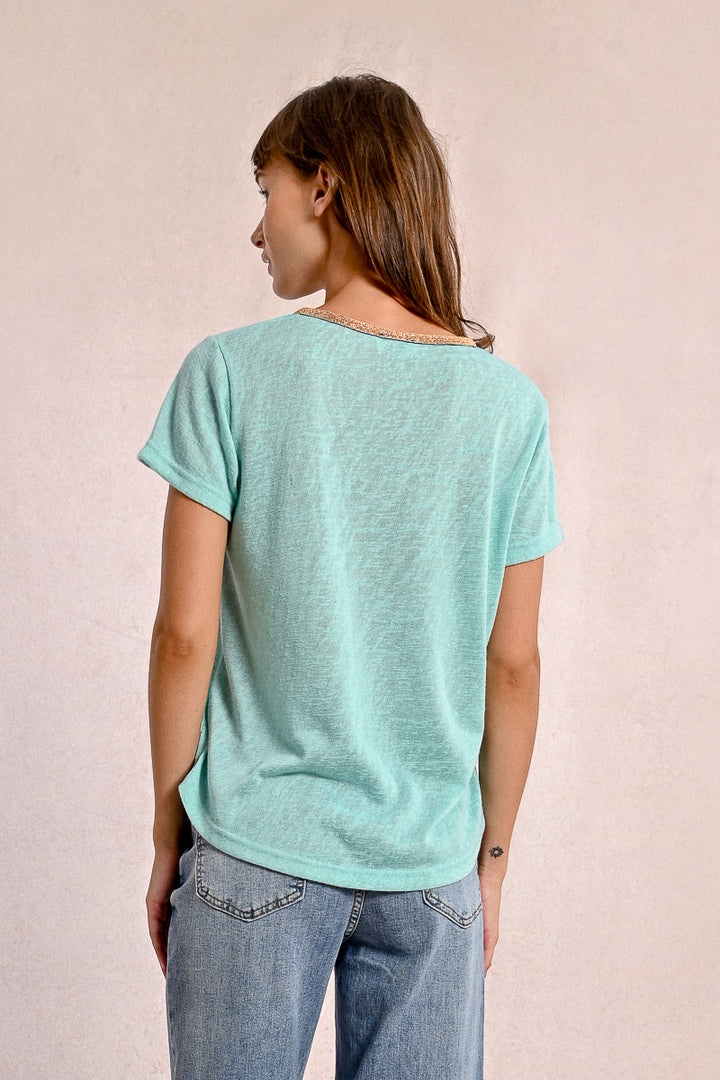 Molly Bracken V Neck Turquoise Knitted Tee