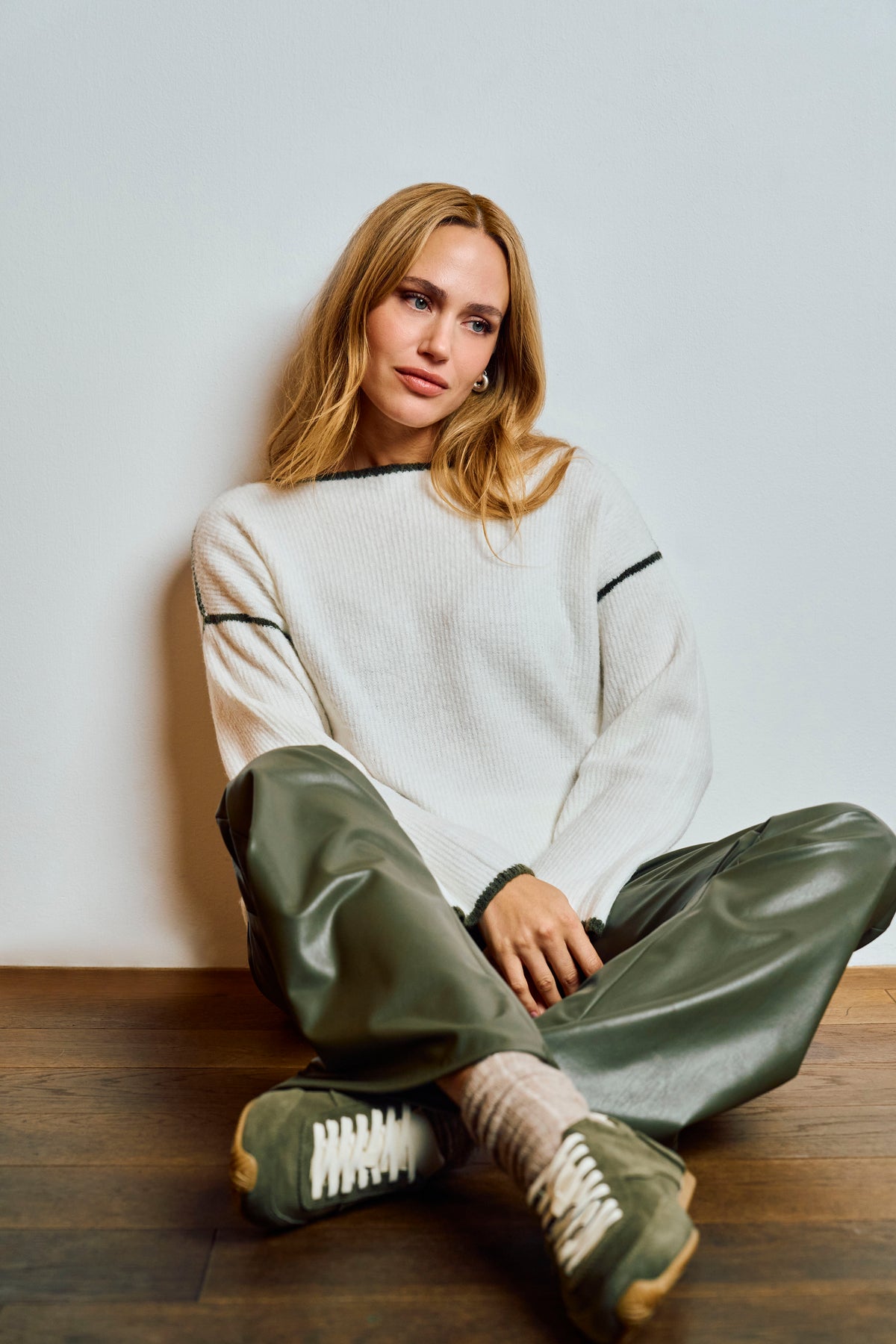 Tuzzi Take The Reins Ribbed Off White Sweater With Black Trim