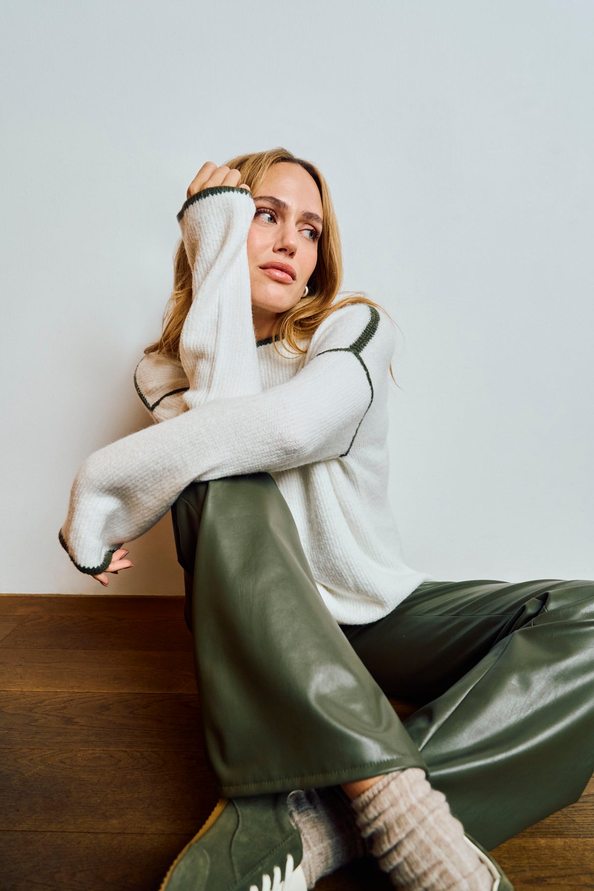 Tuzzi Take The Reins Ribbed Off White Sweater With Black Trim