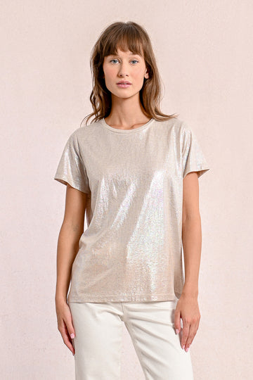 Molly Bracken Metallic Golden Beige Tee