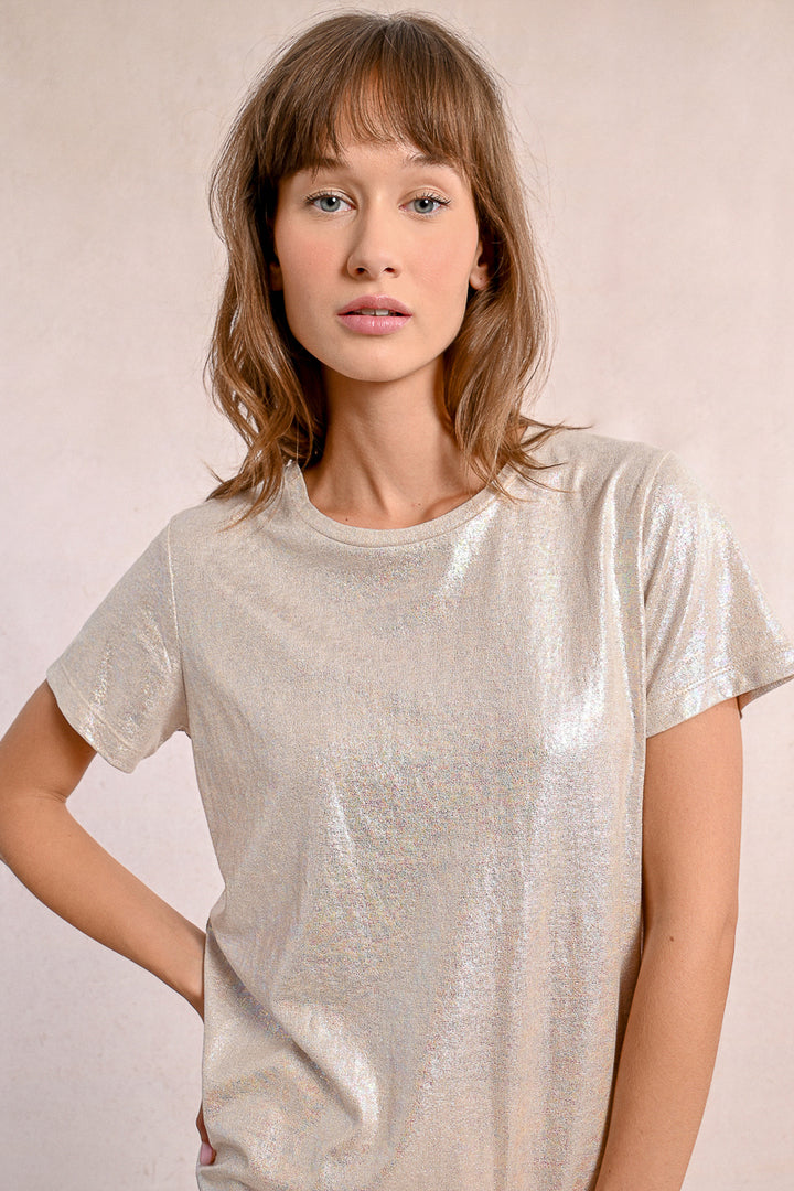 Molly Bracken Metallic Golden Beige Tee