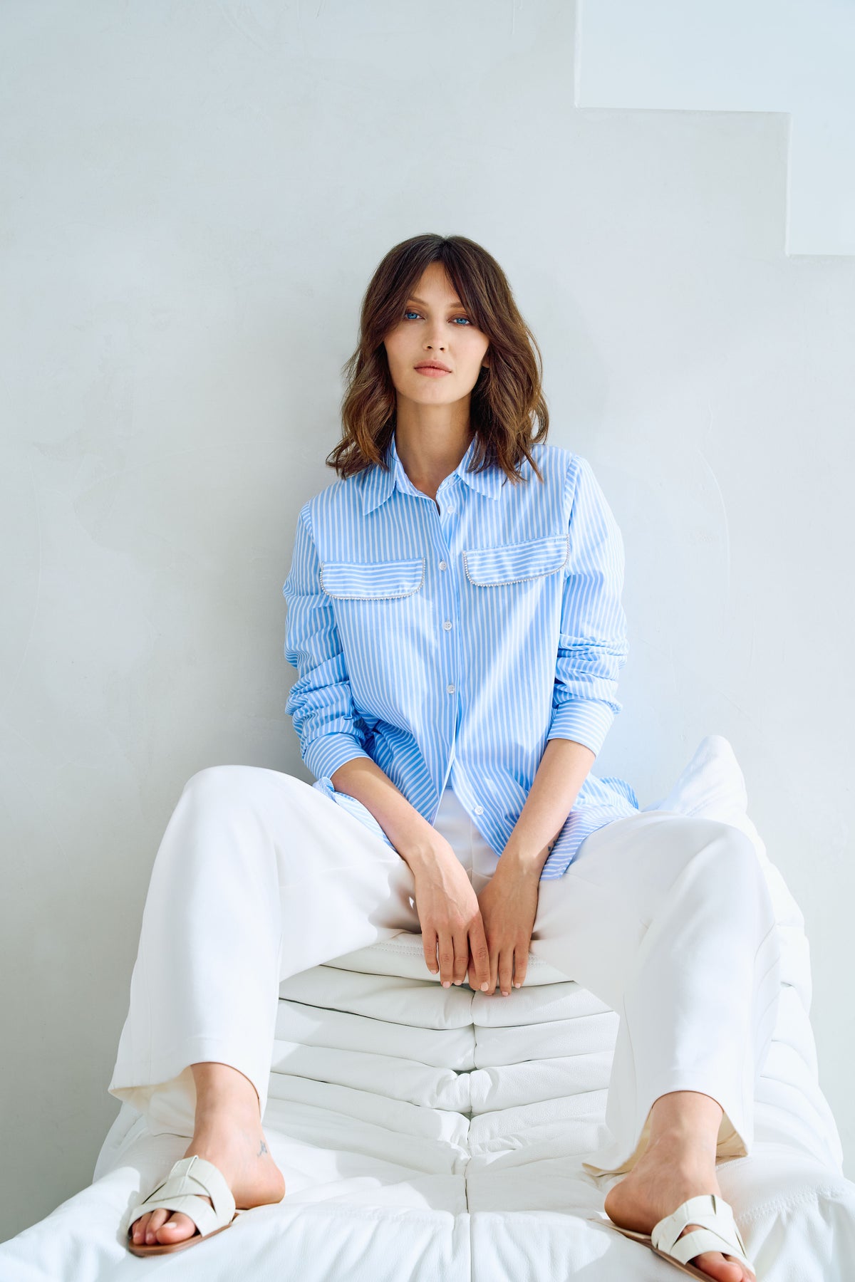 Tuzzi Blue/White Striped Shirt With Sparkle Front Pocket
