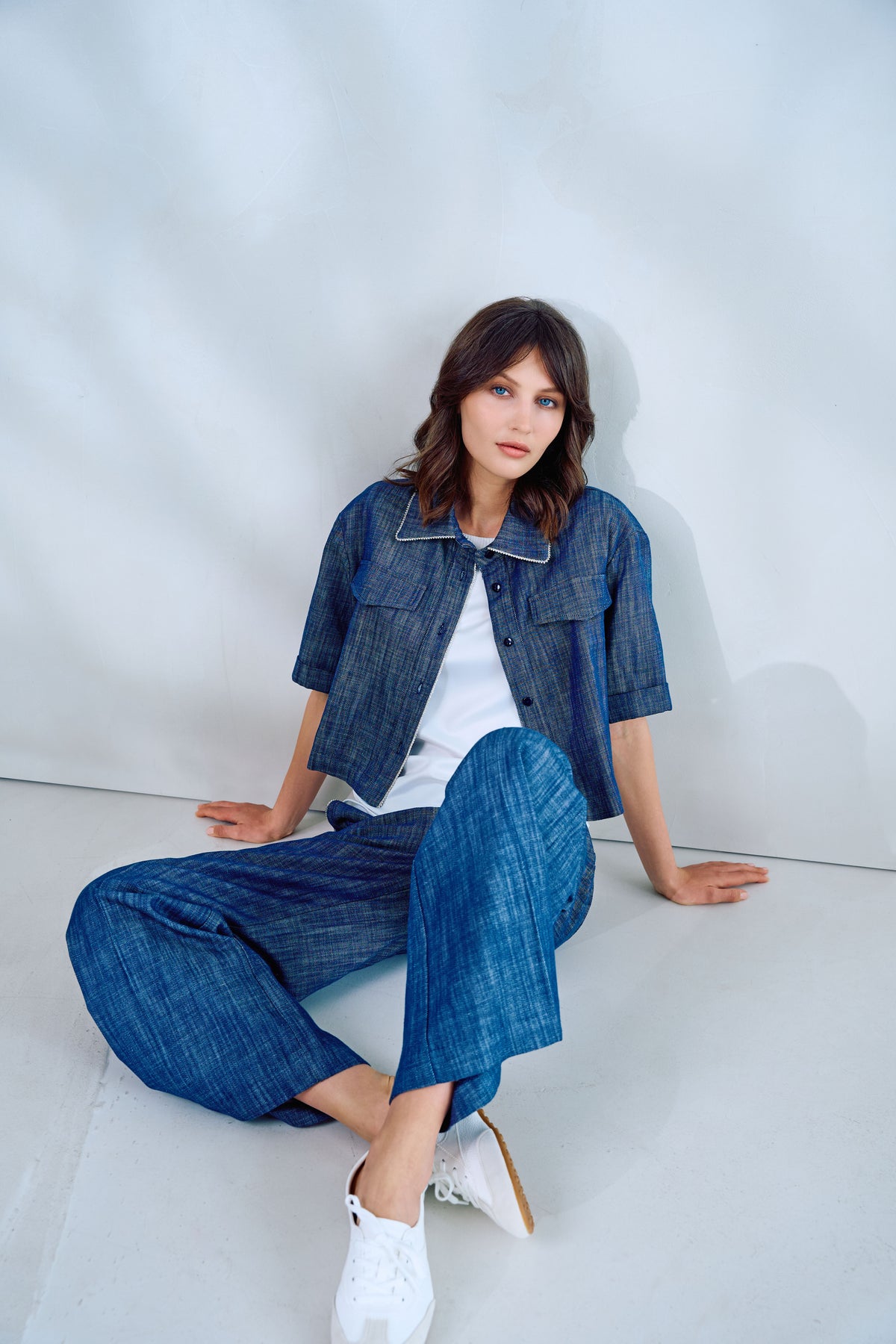 Tuzzi Denim Blue Blazer With Decorative Collar Seam