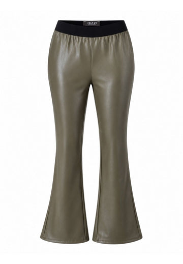 Tuzzi Khaki Faux Leather Flared Trousers