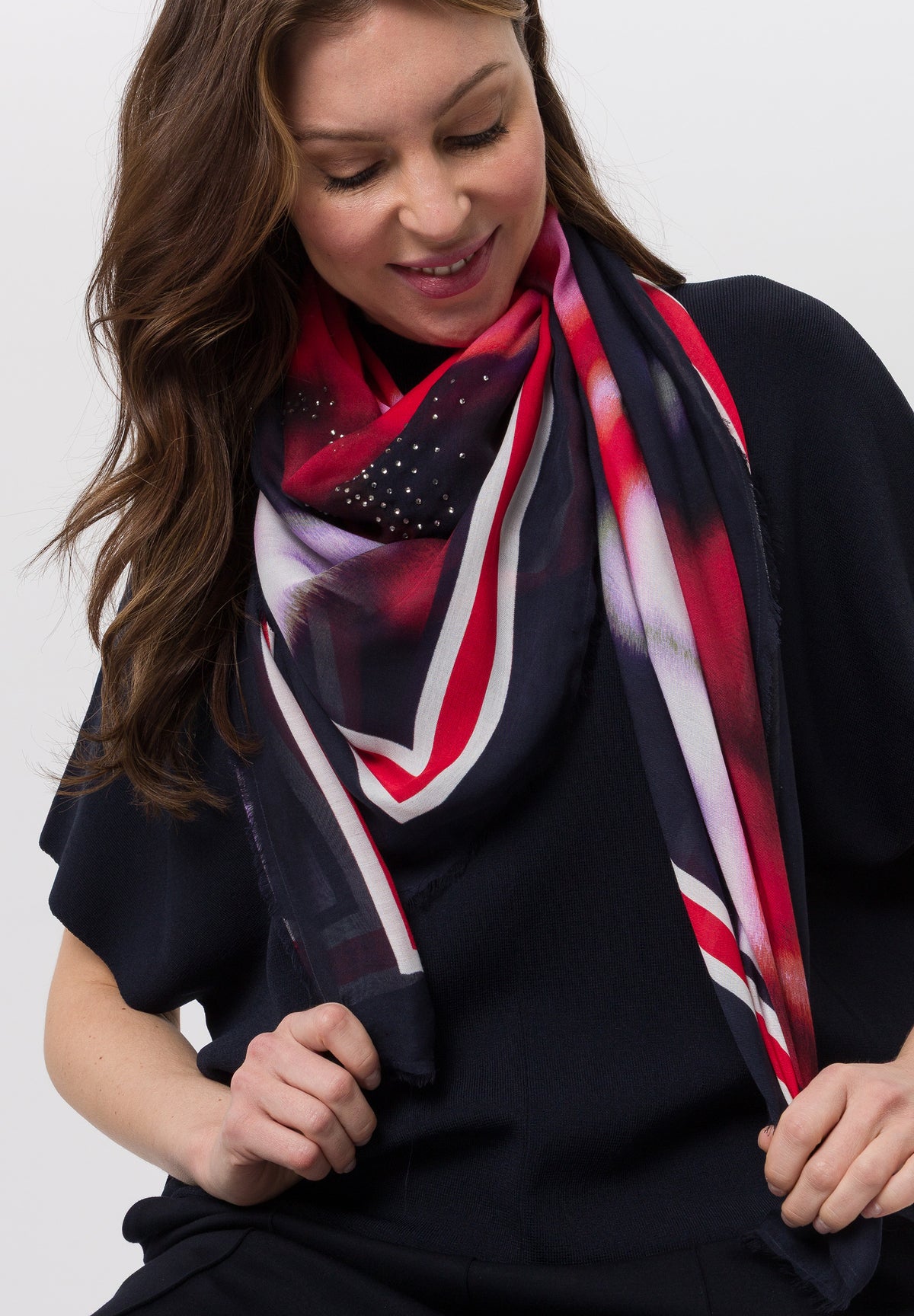 Tuzzi Multicolor Diamond-Embroidered Modal Scarf
