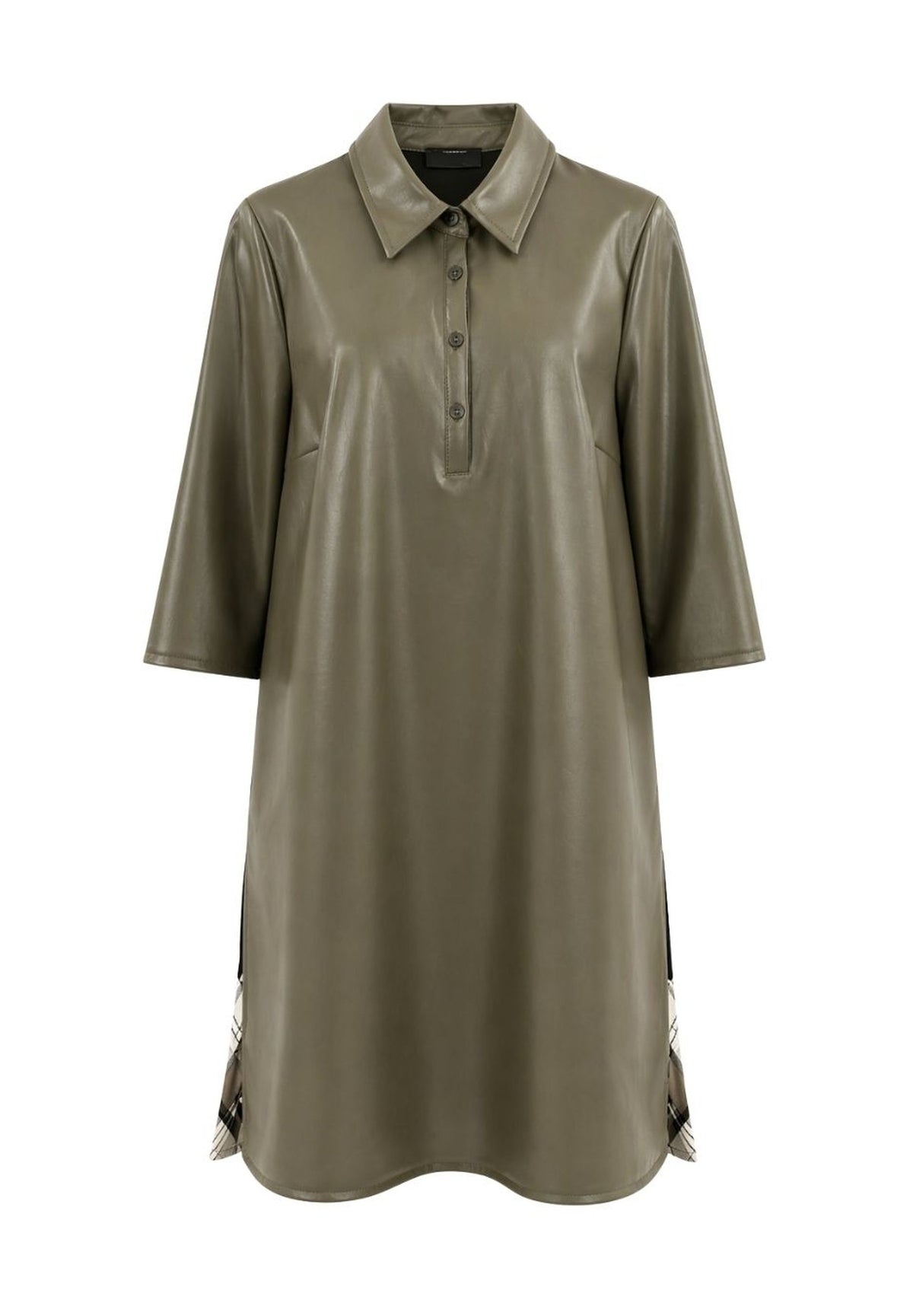 Tuzzi Olive Shirt Faux Leather Dress With Printed Back