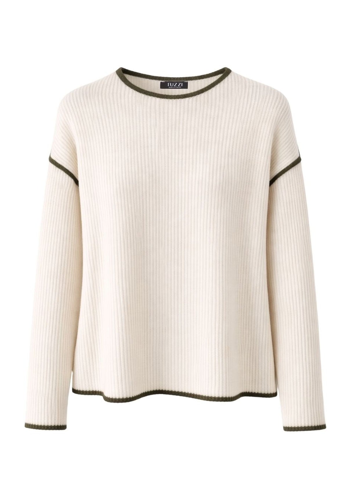 Tuzzi Ribbed Off White Sweater With Black Trim
