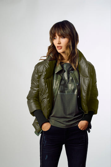 Tuzzi Take The Reins Khaki Quilted Puffer Jacket