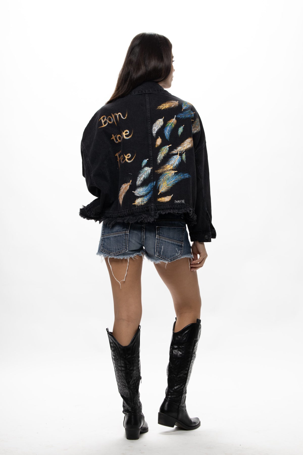 Sorena Black Denim Feather Jacket