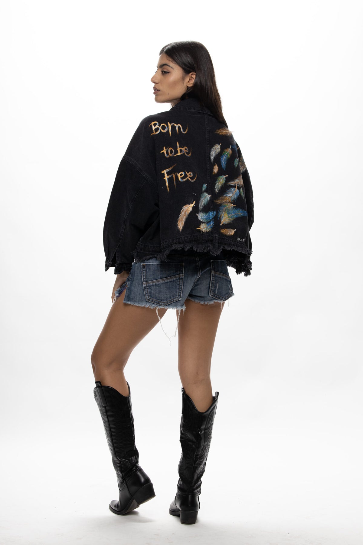 Sorena Black Denim Feather Jacket