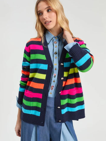 Vilagallo Alina Striped Wool Cardigan - V Neck