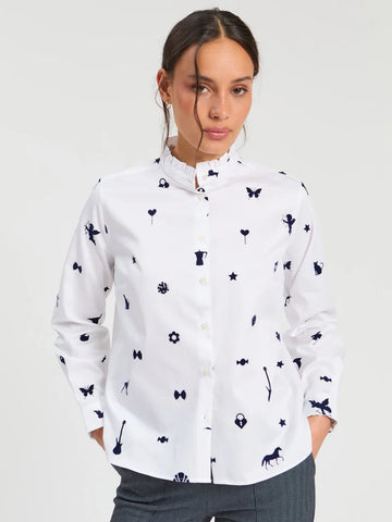 Vilagallo Andy Flocado Blanco Satin Shirt