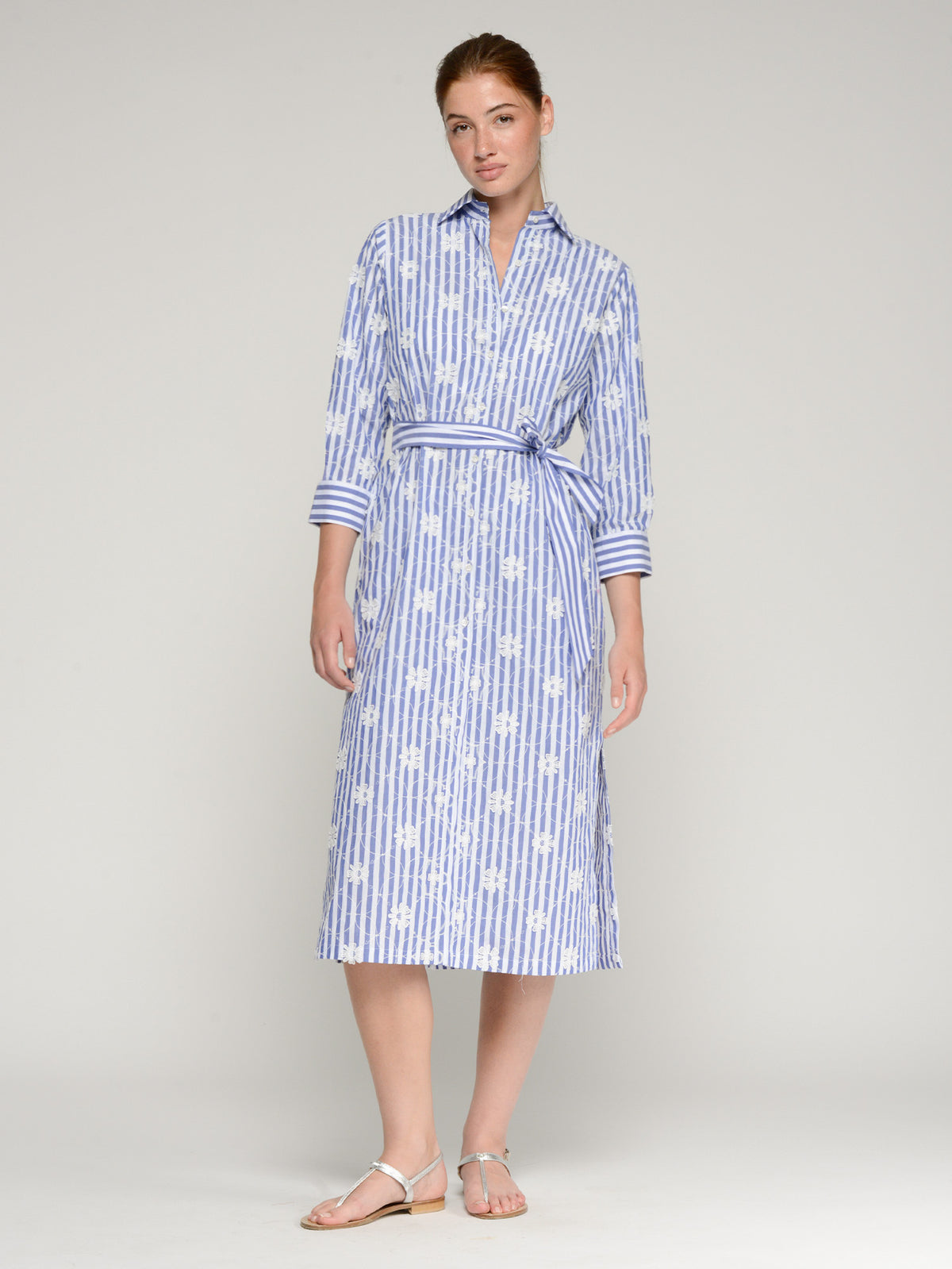 Vilagallo Blue And White Striped Cotton Shirt Dress