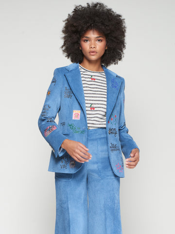 Vilagallo Blue Positive Affirmation Corduroy Blazer