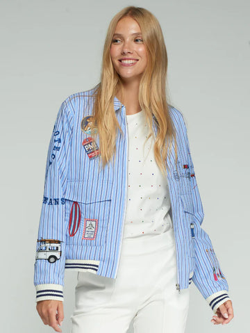 Vilagallo Blue Striped Bomber Jacket With Surf Embroidery