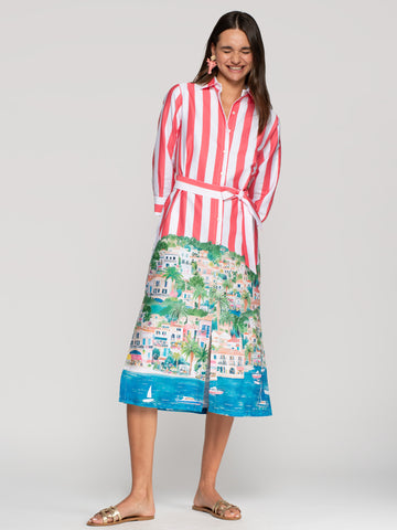Vilagallo Coastal Printed Shirt Maxi Dress