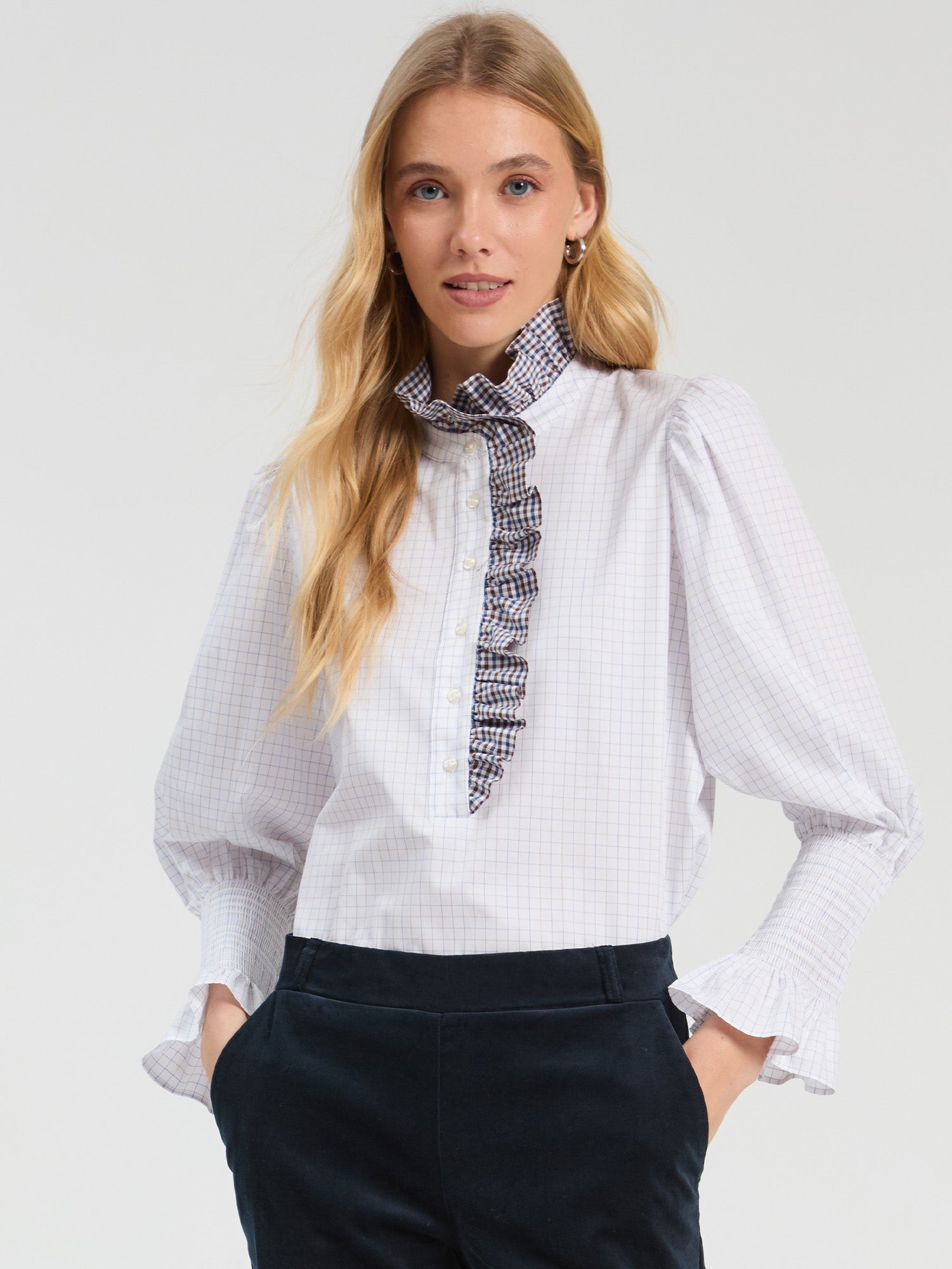 Vilagallo Cotton Volantes Mini Plaid  Shirt