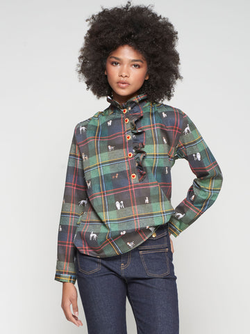 Vilagallo Dog Print Tartan Blouse
