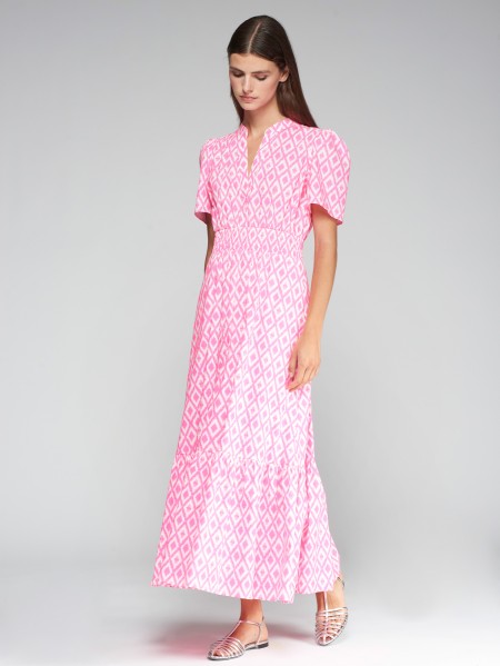 Vilagallo Dress Leila Ikat Fluor Rosa