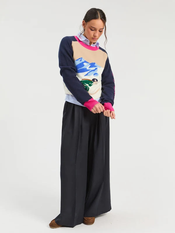 Vilagallo Ecru Navy &amp; Pink Ski Wool Jumper