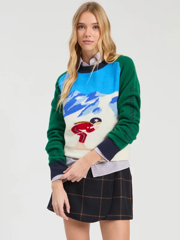 Vilagallo Embroidered Navy &amp; Green Ski Jumper