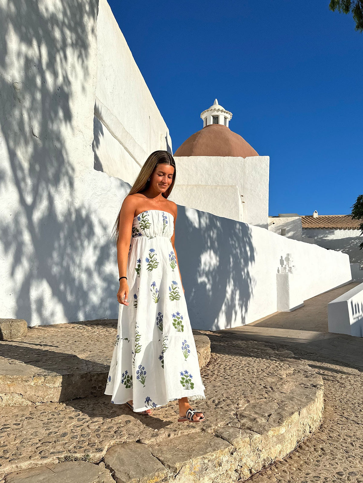 Vilagallo Flor Azul Lino Dress
