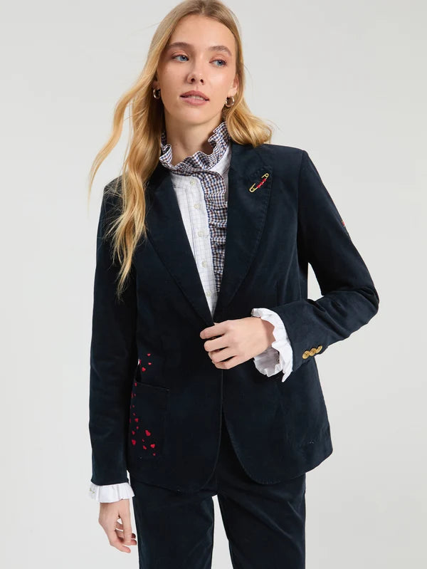 Vilagallo Hillary Navy Velvet Blazer