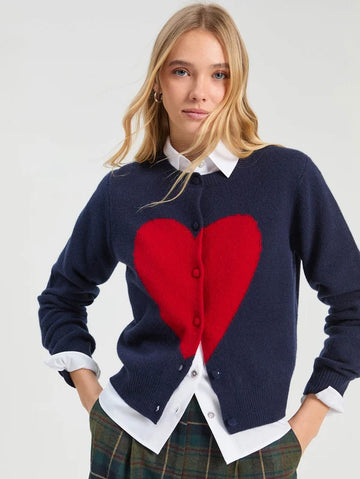 Vilagallo Intarsia Corazon Navy & Red Heart Cardigan