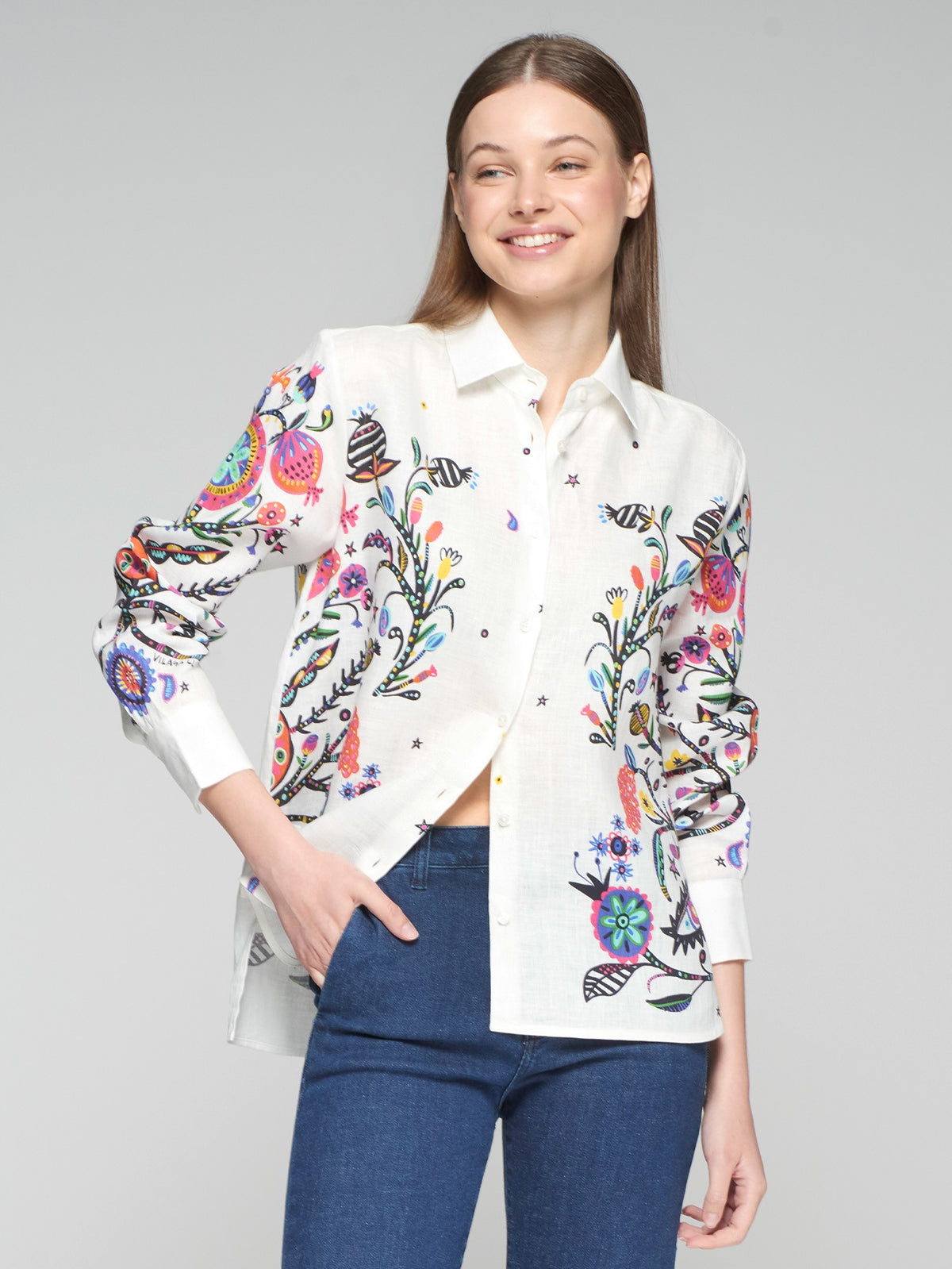 Vilagallo Isa Tree Of Life Linen Shirt