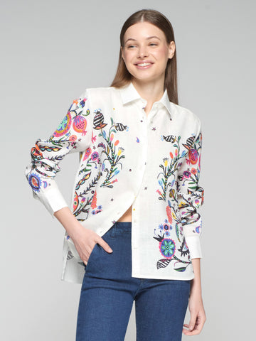 Vilagallo Isa Tree Of Life Linen Shirt