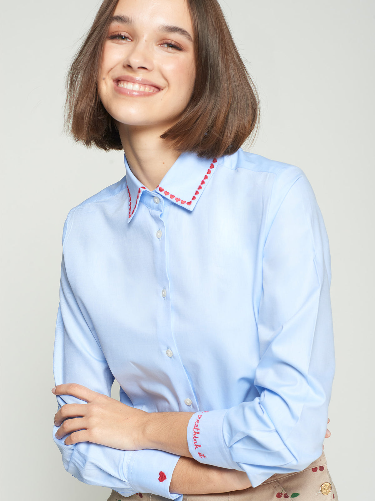 Vilagallo Light Blue Shirt With Heart Collar