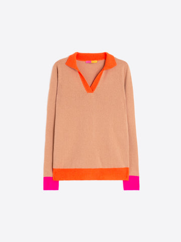 Vilagallo Light brown Sweater With Orange Collar