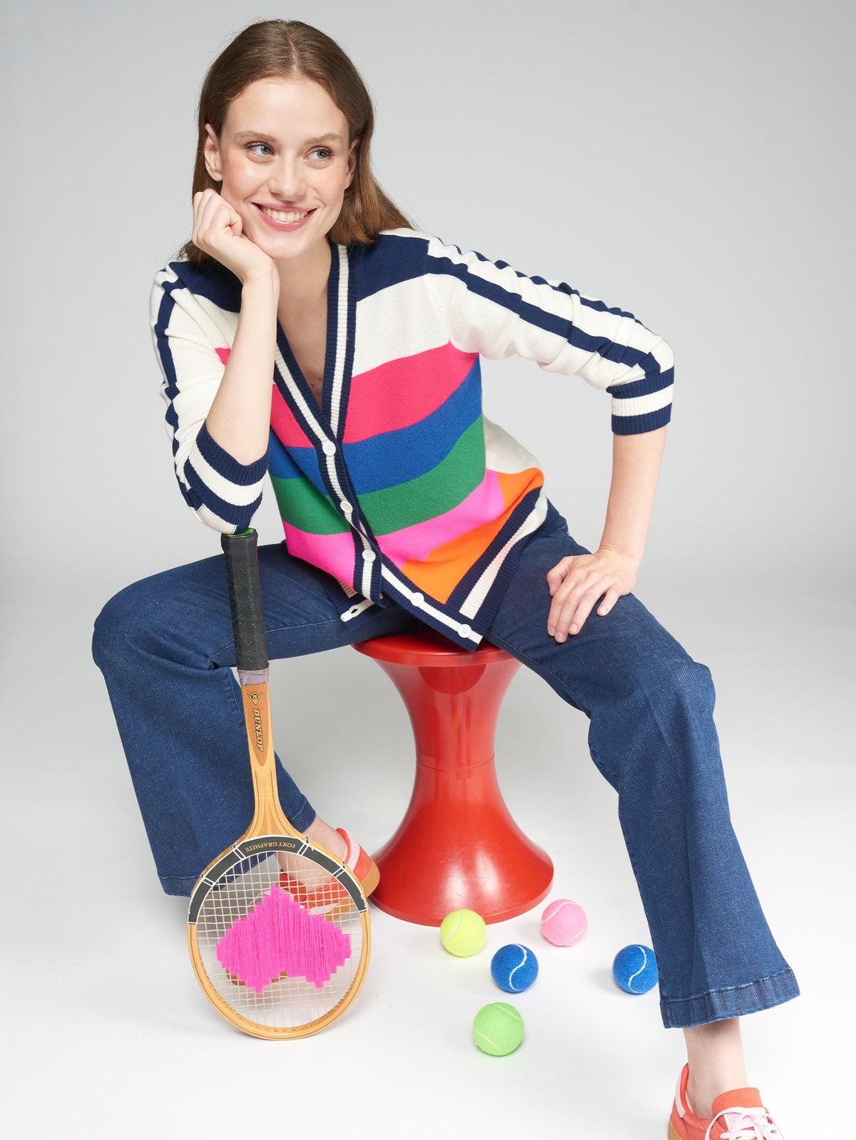 Vilagallo Multi Coloured Intrasia V Neck Cardigan