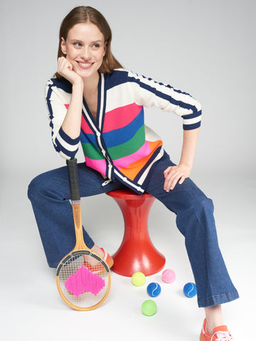 Vilagallo Multi Coloured Intrasia V Neck Cardigan