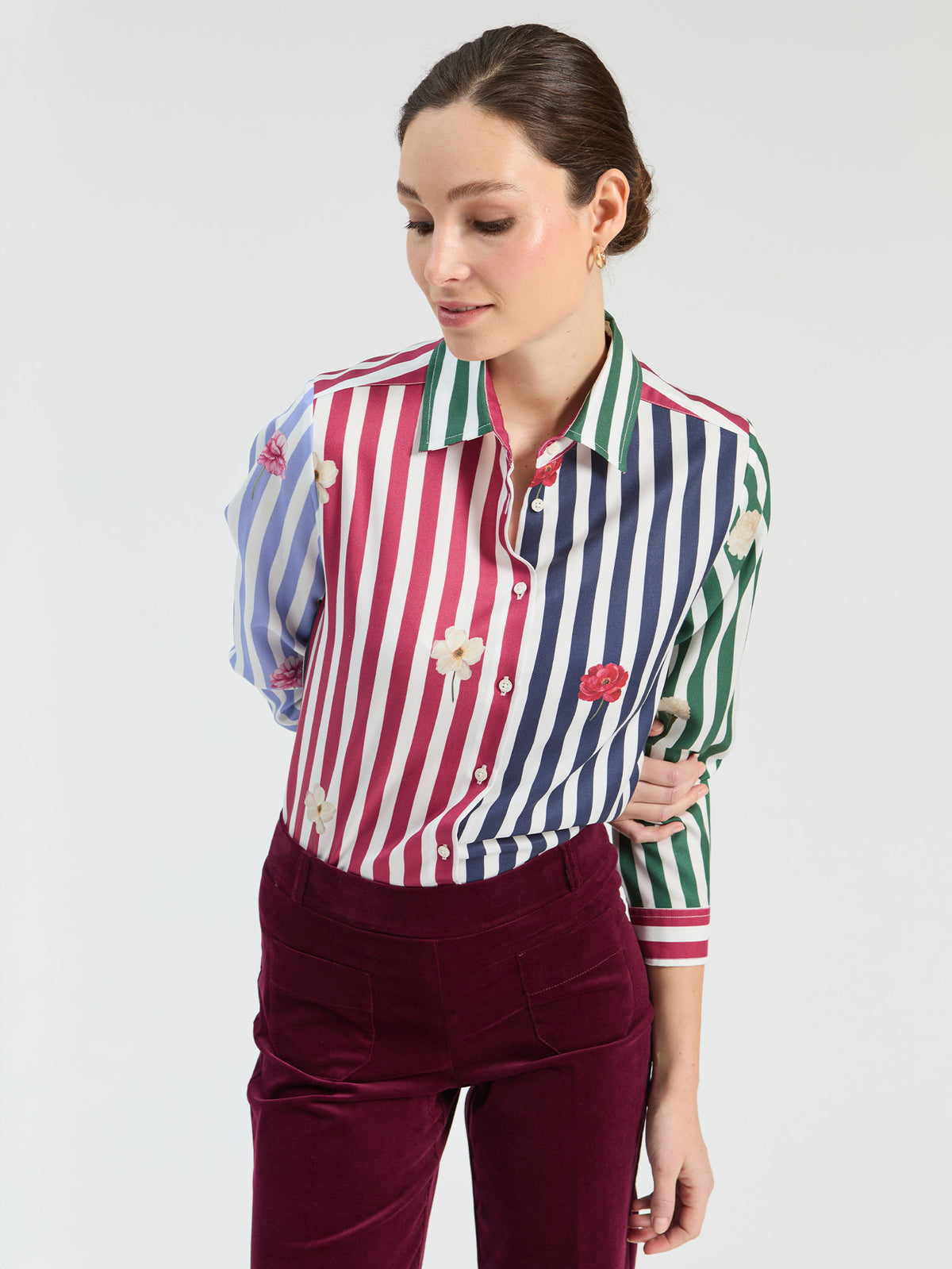 Vilagallo Multicoloured Striped Floral Shirt