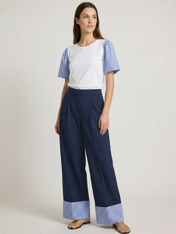 Vilagallo NAVY TROUSERS WITH BLUE STRIPED TURN-UPS