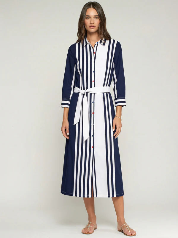  Vilagallo Navy And White Striped Shirt Dress 