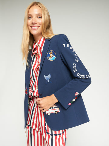 Vilagallo Navy Blue Surf Embroidered Jacket