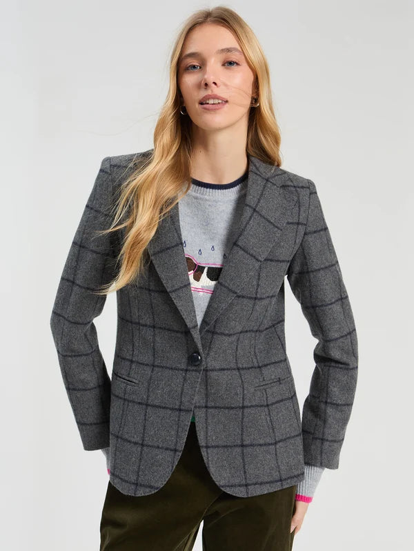 Vilagallo Navy/Grey Helen Plaid Blazer