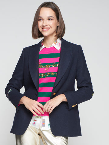 Vilagallo Navy Wool Blazer With Graffiti Print